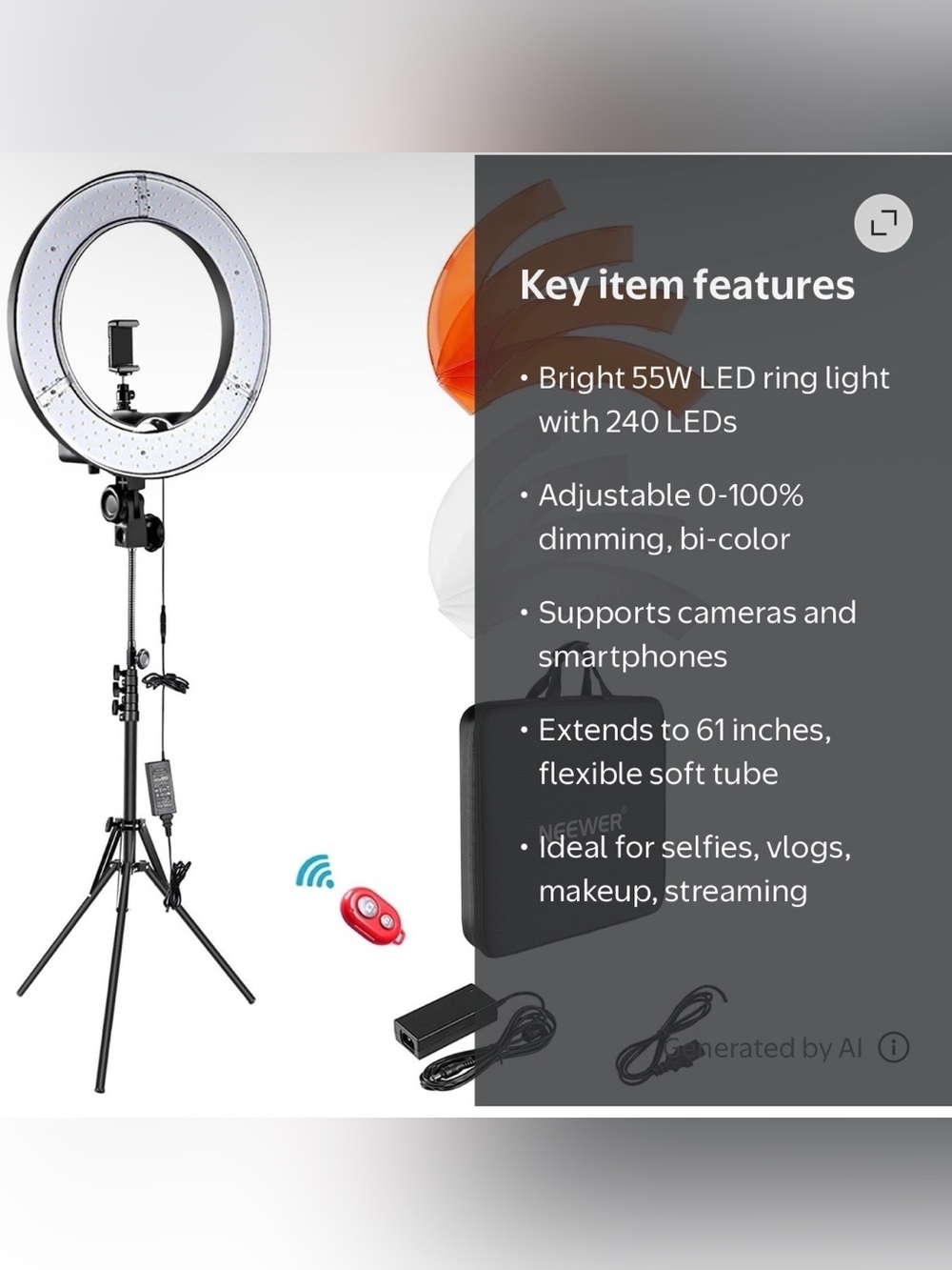 Neewer LED Ring Light with Tripod Stand and Phone Mount - Black